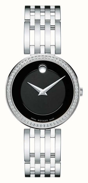 Movado Esperanza 63 Diamonds Black Dial Silver Steel Strap Watch For Women - 0607052