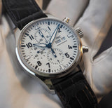 IWC Pilot’s Watch Chronograph Edition “150 Years” White Dial Black Leather Strap Watch for Men - IW377725