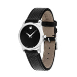 Movado Museum Classic Black Dial Black Leather Strap Watch For Women - 0607015