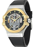 Maserati Potenza Automatic Skeleton Grey Dial Black Leather Strap Watch For Men - R8821108037