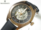 Maserati Traguardo Automatic Black Skeleton Dial Black Leather Strap Watch For Men - R8821112001