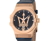 Maserati Potenza 42mm Rose Gold & Blue Dial Blue Leather Strap Watch For Men - R8851108027