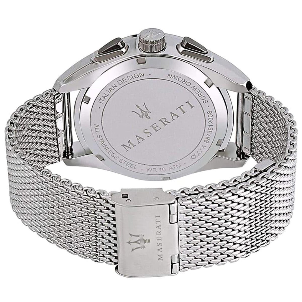 Maserati Traguardo Chronograph Black Dial Silver Mesh Bracelet Watch For Men - R8873612008