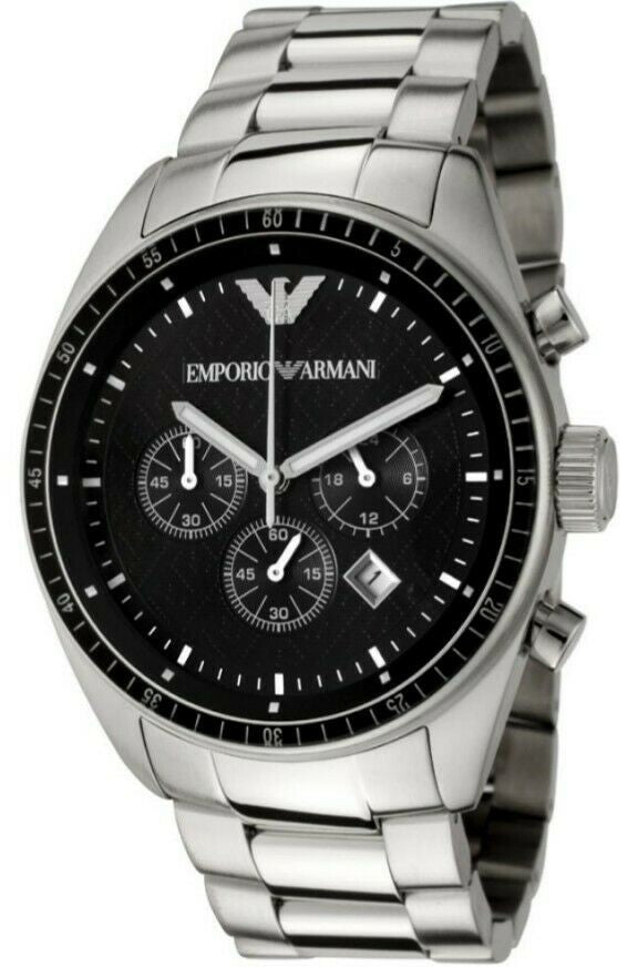 Emporio Armani Sportivo Chronograph Black Dial Silver Stainless Steel ...