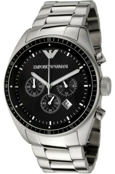 Emporio Armani Sportivo Chronograph Black Dial Silver Stainless Steel Watch  For Men - AR0585