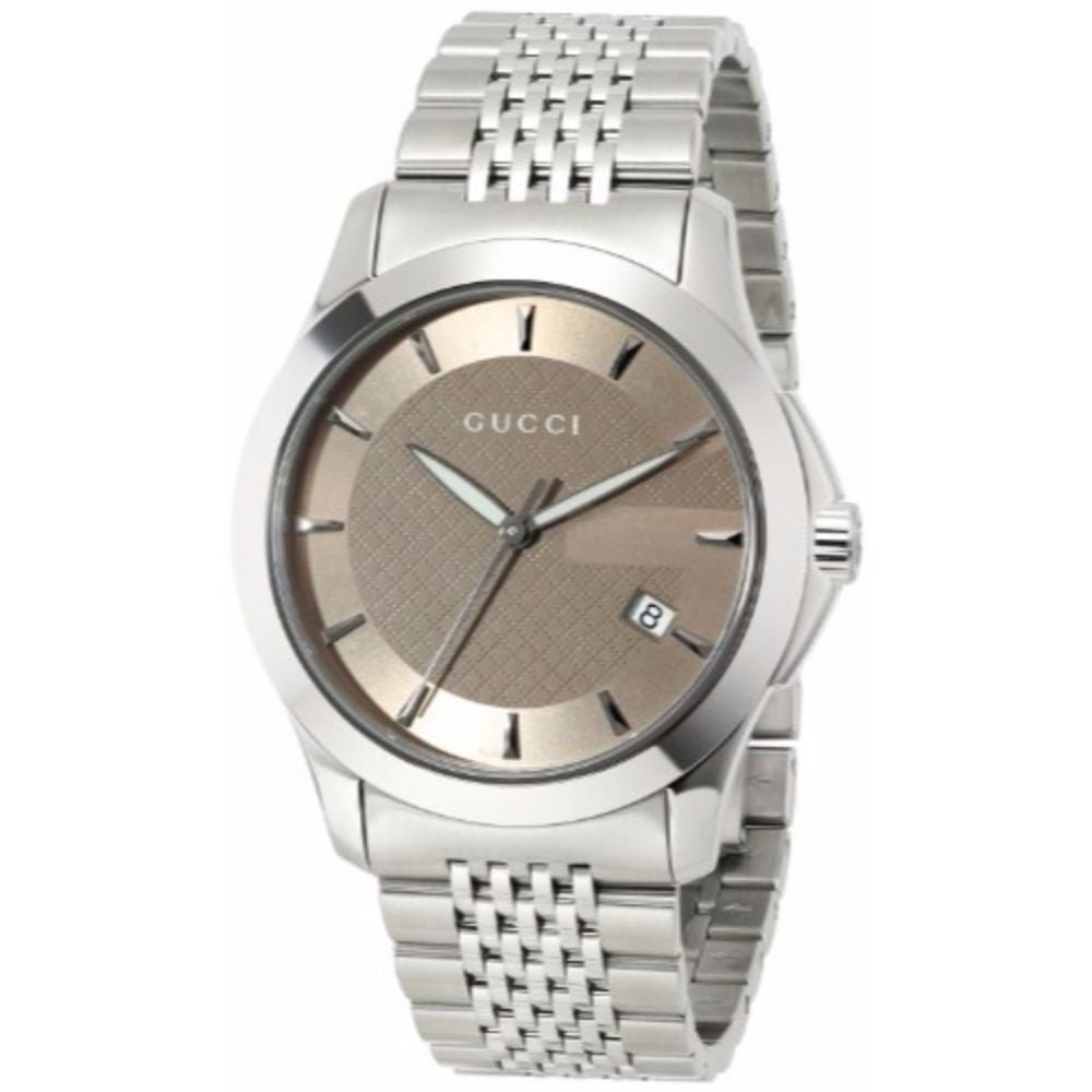 Gucci G Timeless Brown Dial Silver Steel Strap Watch For Men