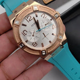 Guess Jet Setter White Dial Turquoise Silicone Strap Watch For Women - W0564L3