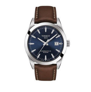 Tissot Gentleman Powermatic 80 Silicium Blue Dial Brown Leather Strap Watch For Men - T127.407.16.041.00