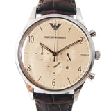 Emporio Armani Classic Chronograph Cream Dial Brown Leather Strap Watch For Men - AR1878