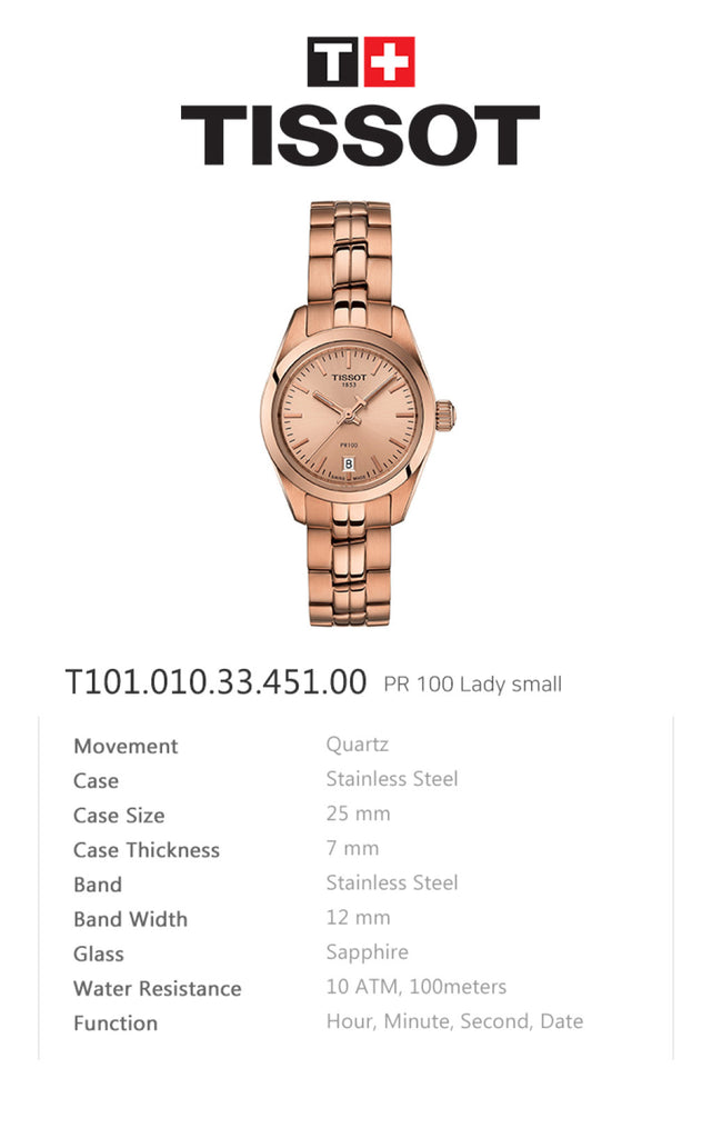 Tissot T Classic PR 100 Donna Rose Gold Lady Small Watch For Women - T101.010.33.451.00