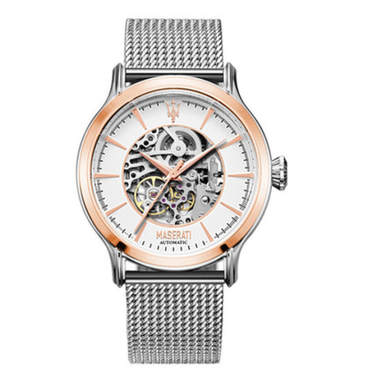 Maserati Epoca Automatic White Dial Silver Mesh Bracelet Watch For Men - R8823118001