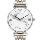 Emporio Armani Gianni T Bar White Marble Dial Silver Steel Strap Watch For Women - AR11170