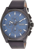 Hugo Boss Grandmaster Blue Dial Black Leather Strap Watch for Men - 1513883