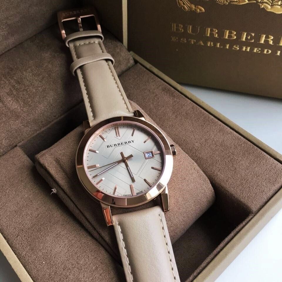 Burberry The City Beige Tan Dial Tan Leather Strap Watch for Women - BU9014