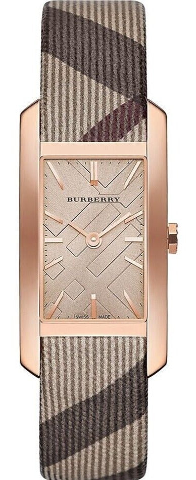 Burberry The Pioneer Rose Gold Dial Haymarket Brown Leather