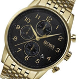 Hugo Boss Navigator Black Dial Gold Steel Strap Watch for Men - 1513531