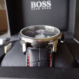 Hugo Boss Aeroliner Black Dial Black Leather Strap Watch for Men - 1512631