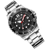 Citizen Mechanical Black Dial Silver Steel Strap Watch For Men - NJ0120-81E