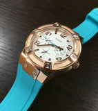 Guess Jet Setter White Dial Turquoise Silicone Strap Watch For Women - W0564L3