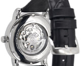 Emporio Armani Luigi Silver Skeleton Dial Black Leather Strap Watch For Men - AR1981