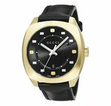 Gucci GG2570 Black Dial Black Leather Strap Watch For Men - YA142310