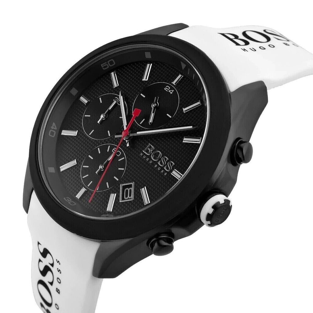 Hugo Boss Velocity Black Dial White Watch Strap Rubber for Men