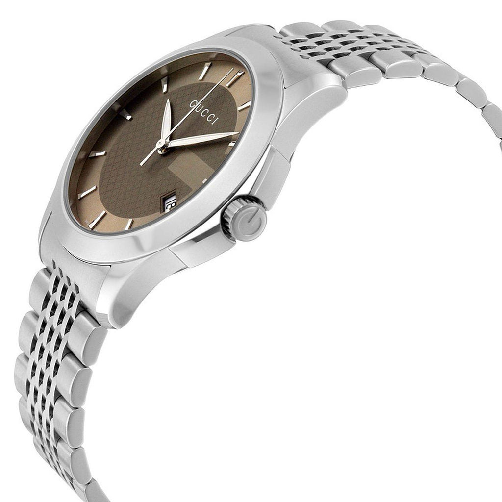 Gucci G Timeless Brown Dial Silver Steel Strap Watch For Women