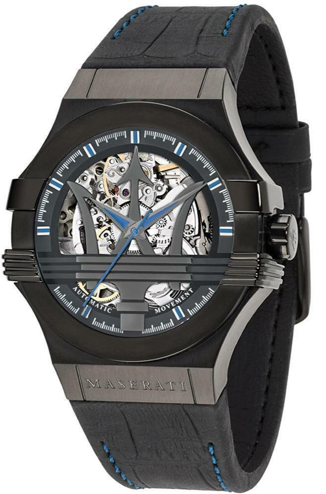 Maserati Potenza Automatic Black Dial Black Leather Strap