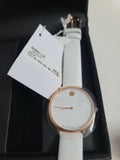 Movado 70th Anniversary Limited Edition White Dial White Leather Strap Watch For Women - 0607138