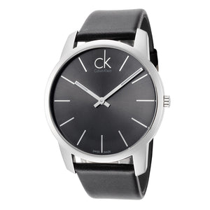 Calvin Klein City Grey Dial Black Leather Strap Watch For Men - K2G21107