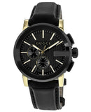 Gucci G Chrono Black Dial Black Leather Strap Watch For Men - YA101203