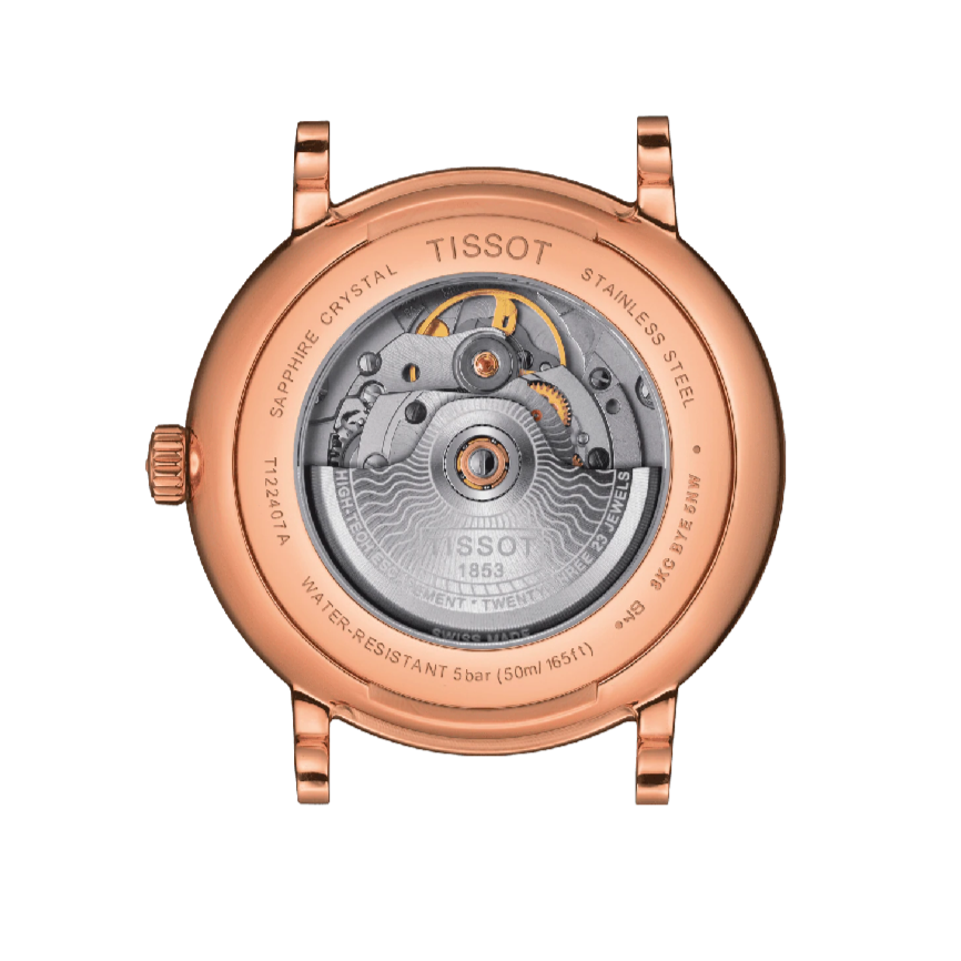 Tissot Carson Premium Powermatic 80 Herrenuhr mit weiBem Zifferblatt und braunem Lederarmband