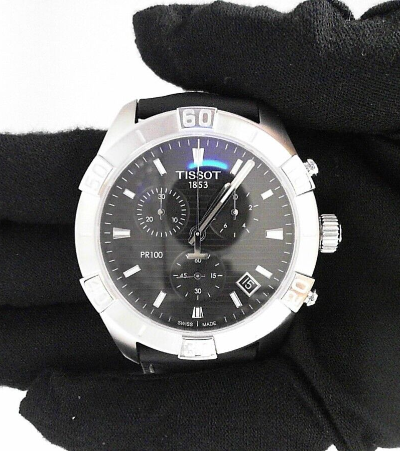 Tissot PR 100 Sport Quartz Chronograph Black Dial Black Leather