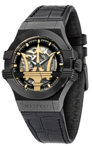 Maserati Potenza Skeleton Limited Edition Black Dial Black Leather Strap Watch For Men - R8821108027