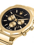 Maserati Stile 45mm Chronograph Black Dial Gold Stainless Steel Strap Watch For Men - R8873642001