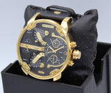 Diesel Mr Daddy Black & Gold Dial Black Leather Strap Watch For Men - DZ7371