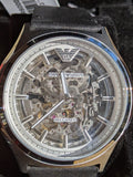 Emporio Armani Meccanico White Skeleton Dial Black Leather Strap Watch For Men - AR60003