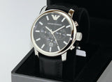 Emporio Armani Classic Chronograph Black Dial Black Leather Strap Watch For Men - AR0431