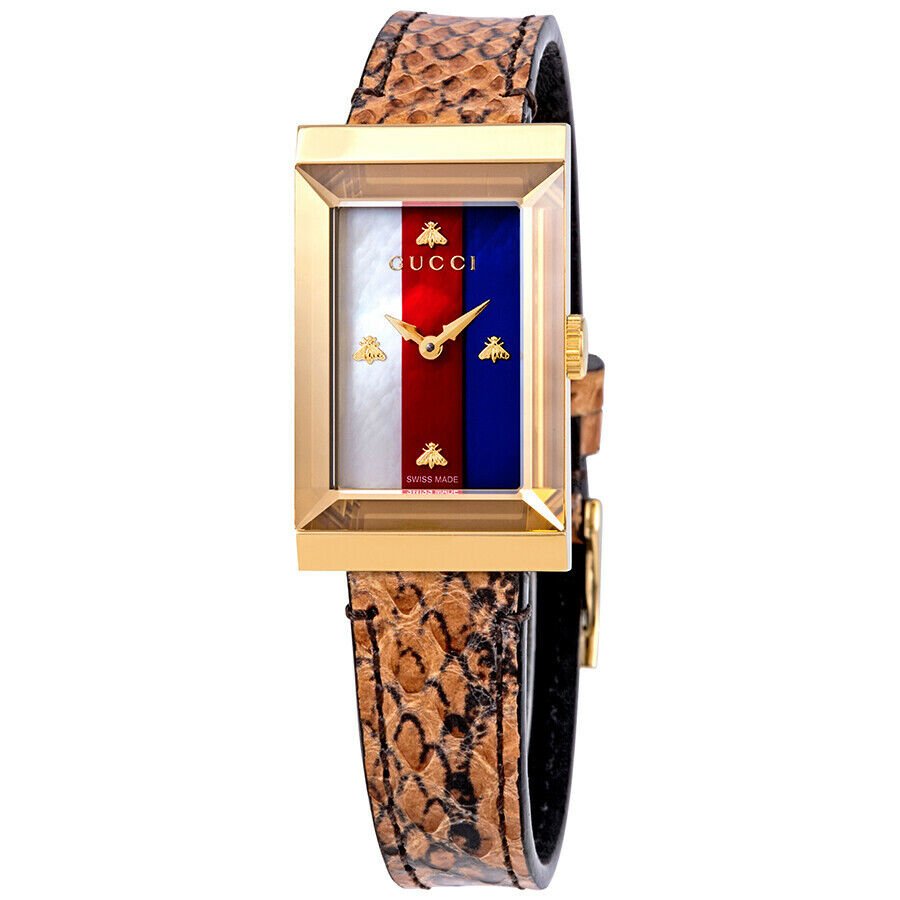 Gucci G-Frame Mother of Pearl Dial Snakeskin Strap Watch For Women - YA147402