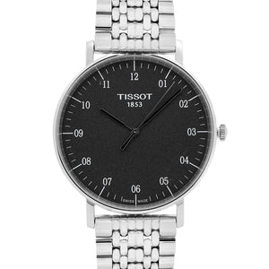 Tissot Everytime Large Black Dial Silver Mesh Bracelet Watch For Men - T109.610.11.077.00