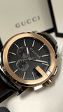 Gucci G Chrono Black Dial Black Leather Strap Watch For Men - YA101202