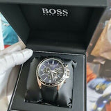 Hugo Boss Driver Sport Chronograph Blue Dial Black Leather Strap Watch for Men - 1513077