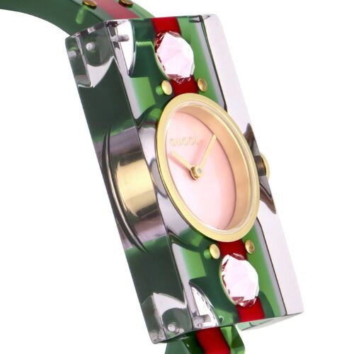 Gucci Vintage Web Pink Mother of Pearl Dial Two Tone Plastic Strap 