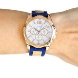 Guess Interpid White & Rose Gold Dial Blue Silicone Strap Watch For Women - W0325L8