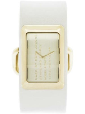 Marc Jacobs Champagne Dial White Leather Strap Watch for Women - MBM2043