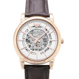 Emporio Armani Meccanico Silver Skeleton Dial Brown Leather Strap Watch For Men - AR1983