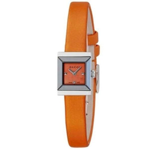 Gucci G-Frame Square Mother of Pearl Orange Dial Orange Leather Strap Watch For Women - YA128532