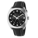 Gucci GG2570 Black Dial Black Leather Strap Watch For Men - YA142307