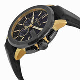 Gucci G Chrono Black Dial Black Leather Strap Watch For Men - YA101203