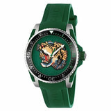 Gucci Dive Tiger Green Dial Green Rubber Strap Watch For Men - YA136316